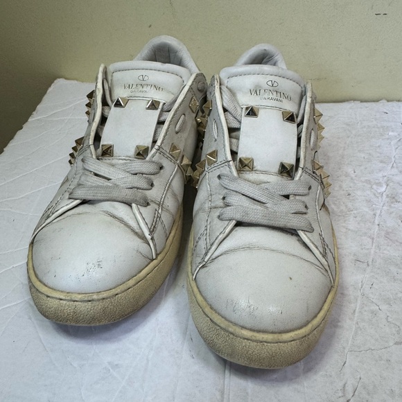 Valentino Garavani Rockstud Leather Sneakers Lace Up Trainers Shoes Graphic Rare - Picture 5 of 16